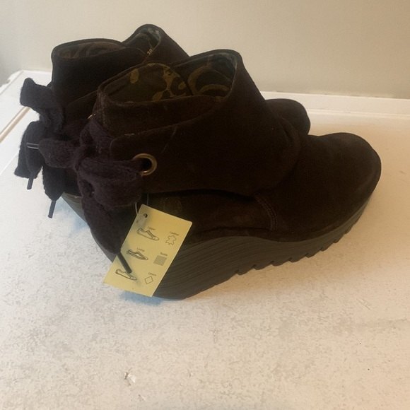 NEW FLY London Suede Ruched Ankle Boots w/ Tie YEBI Size 8.5 Euro 40 ESPRESSO - Picture 8 of 14